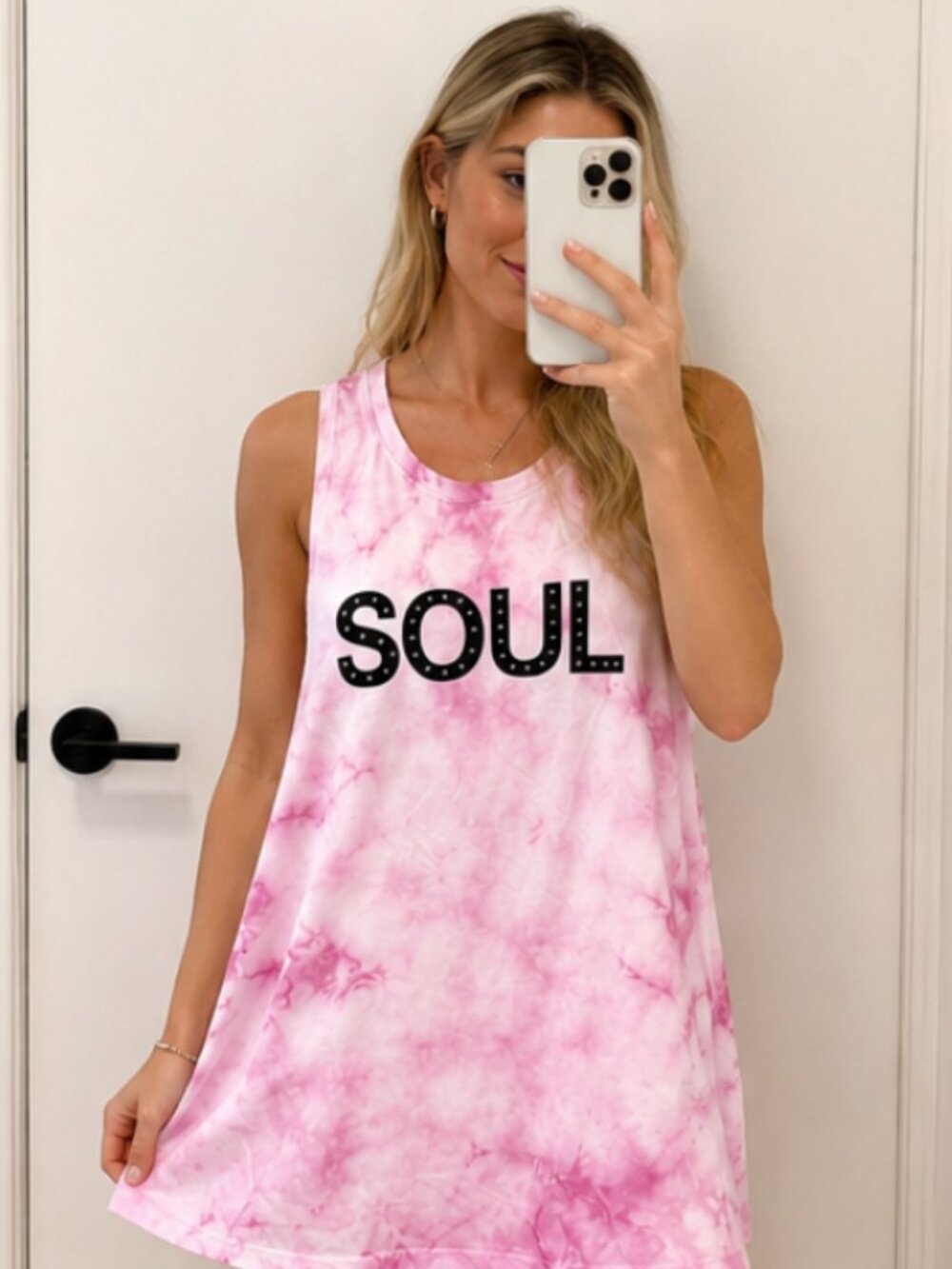 SOUL Pink Tie Dye Studded Graphic Tank Mini Dress Size M NWT